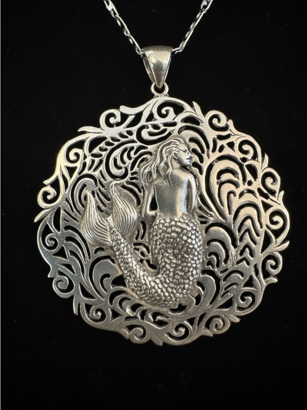 Huge Sterling Silver Mermaid Filigree  statement,‎ pendant- Women's Jewelry